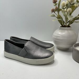 Vince Blair Slip On Pebbled Leather Sneakers Metallic Silver Women's US 6M